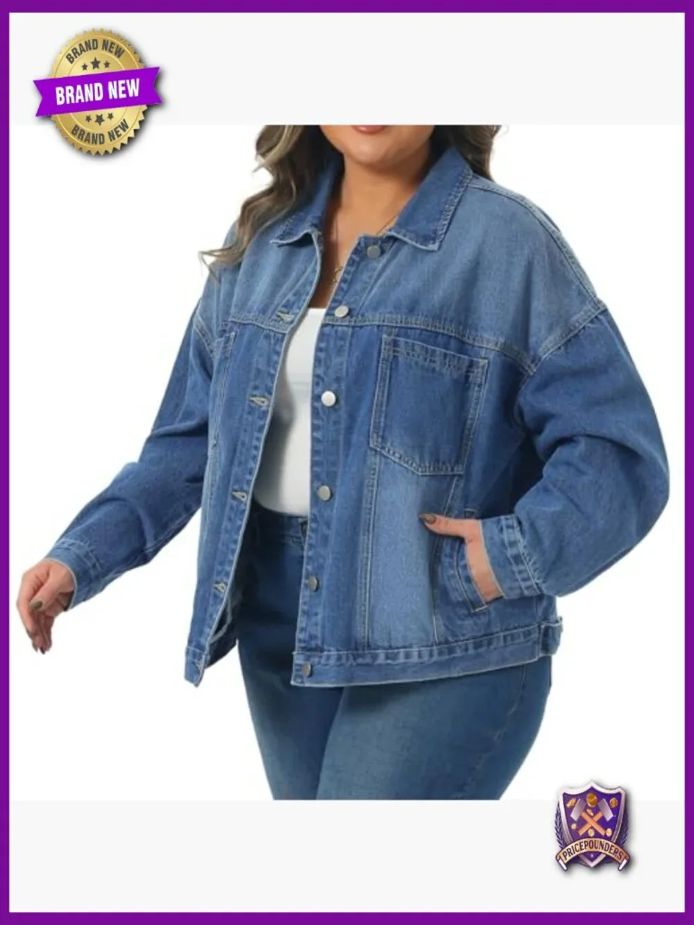 Plus Size Denim Jacket Long Sleeve Button Down Vintage Western
